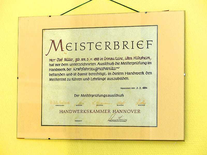 Meisterbrief Motorenservice Motoreninstandsetzung Dresden